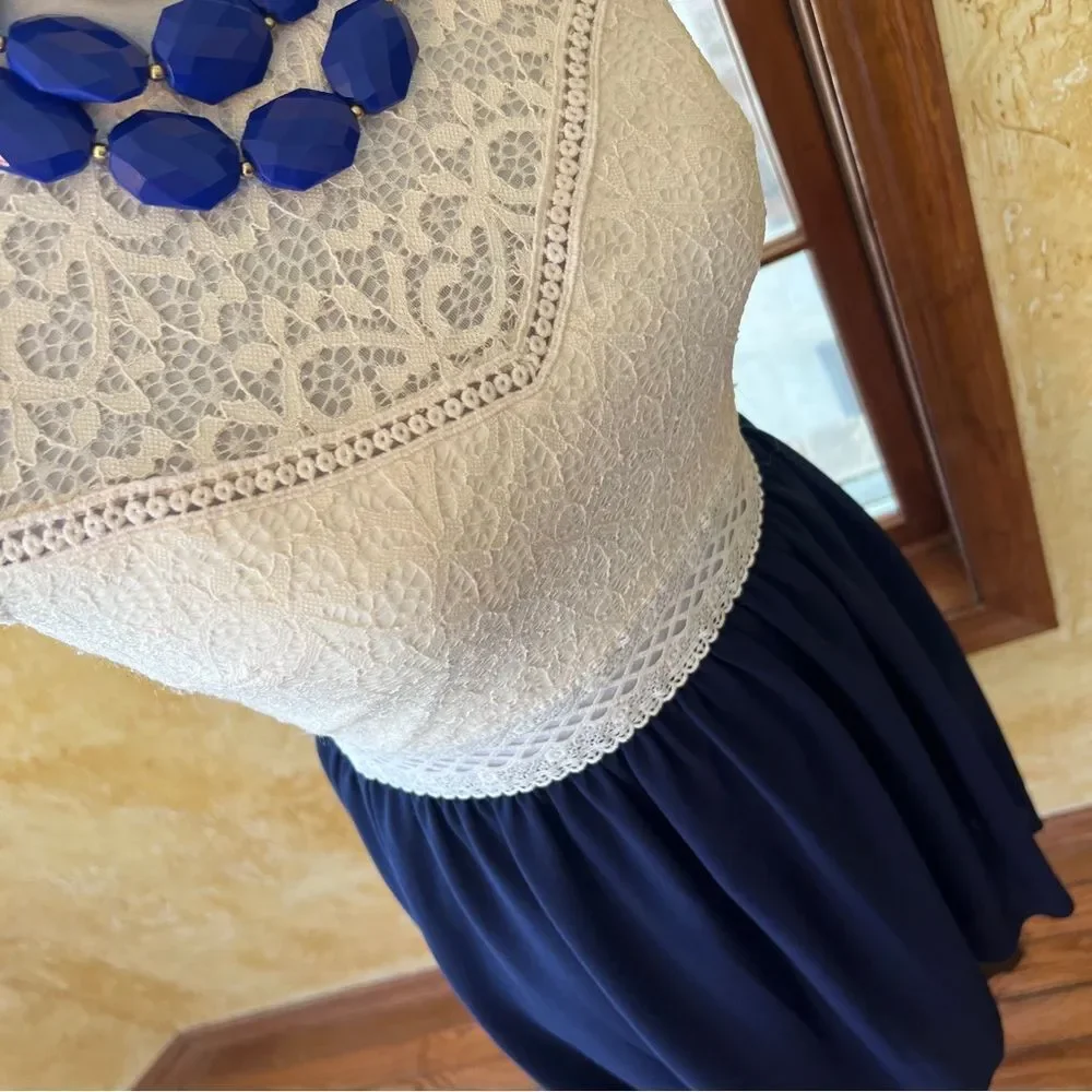 NWOT By x By Crochet Top Cream and Navy Sundress Junior Size 3